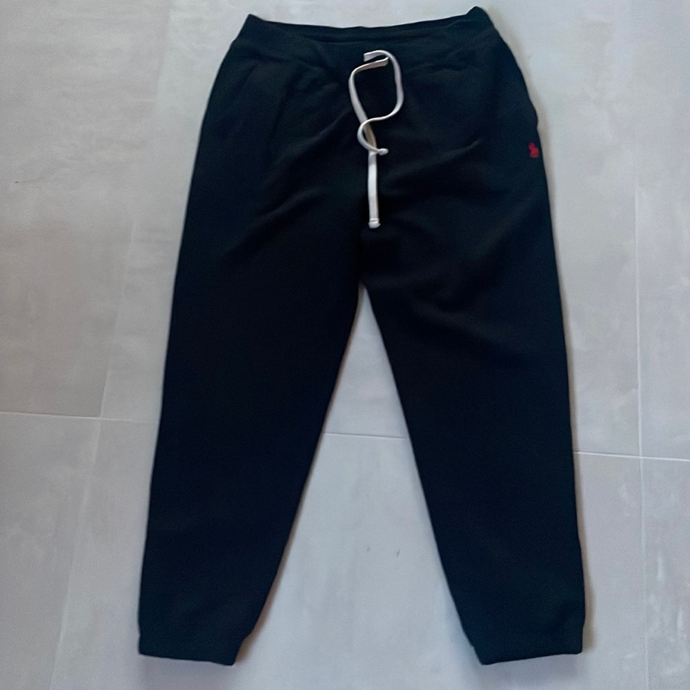 Polo sweatpants, black, white drawstring, size large